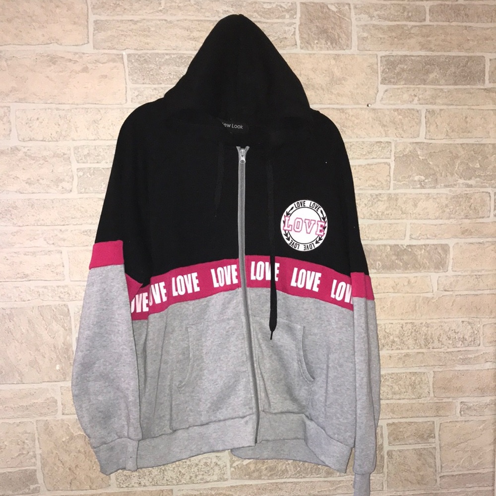 New Look Hooded Love Zip Up Sweatshirt